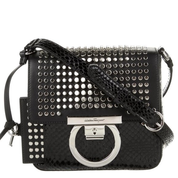 Salvatore Ferragamo Studded Exotics Python Shoulder Grancini Flap Mini Bag - Picture 1 of 15